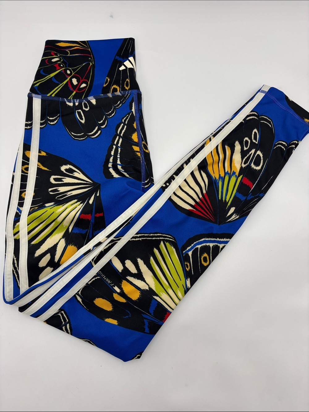Adidas x Farm Rio Print 3-Stripe Leggings in Black/Hi-Res Blue